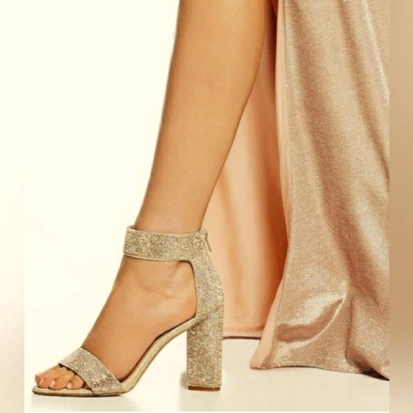 GB Gold Sparkling Holiday Crystal Rhinestones Iridescent Bling Formal 9.5 - Picture 1 of 9